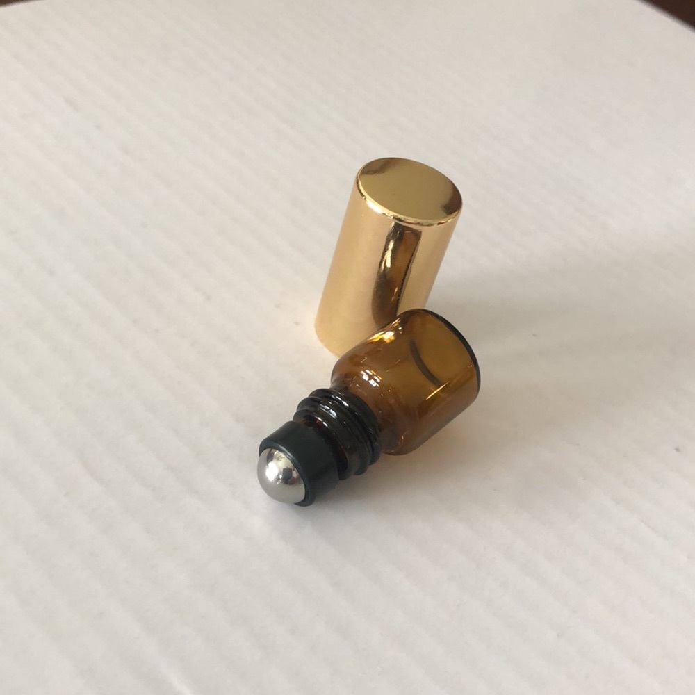 Mini 1ml Essential Oil Roller Bottles w/ Gold Cap